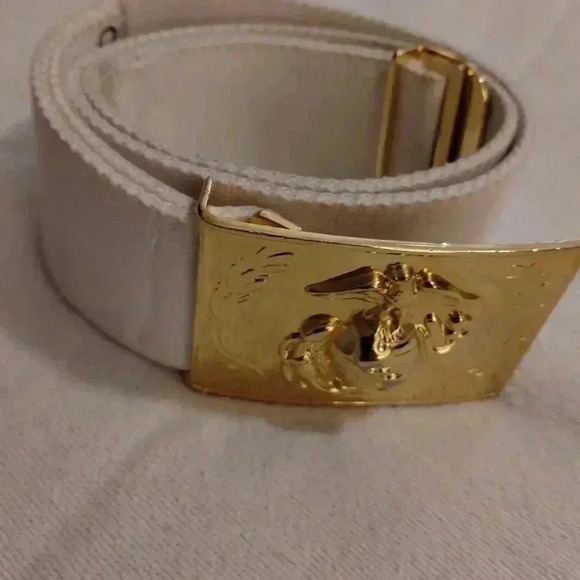 US Marine dress belt brass buckle white military - Picture 3 of 9